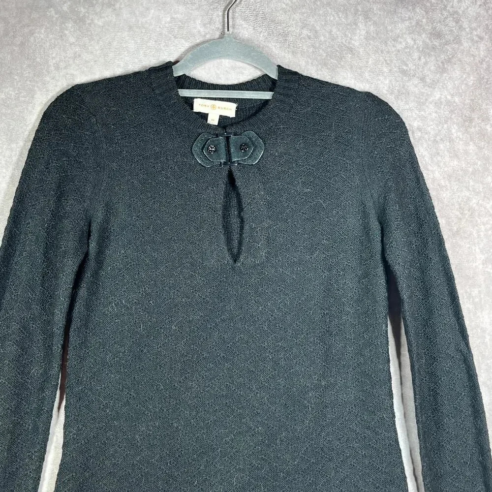 Tory Burch Sweater Womens Size XS Black Knit Wool‎ Blend Keyhole Neck Pullover